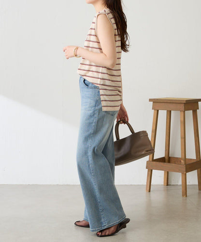 透紗條紋數字Logo設計無袖上衣