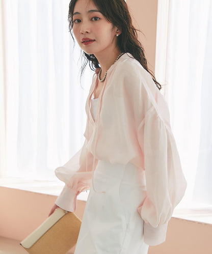 蝴蝶結蓬鬆袖 輕紗 女襯衫（復刻款・新色黃色）