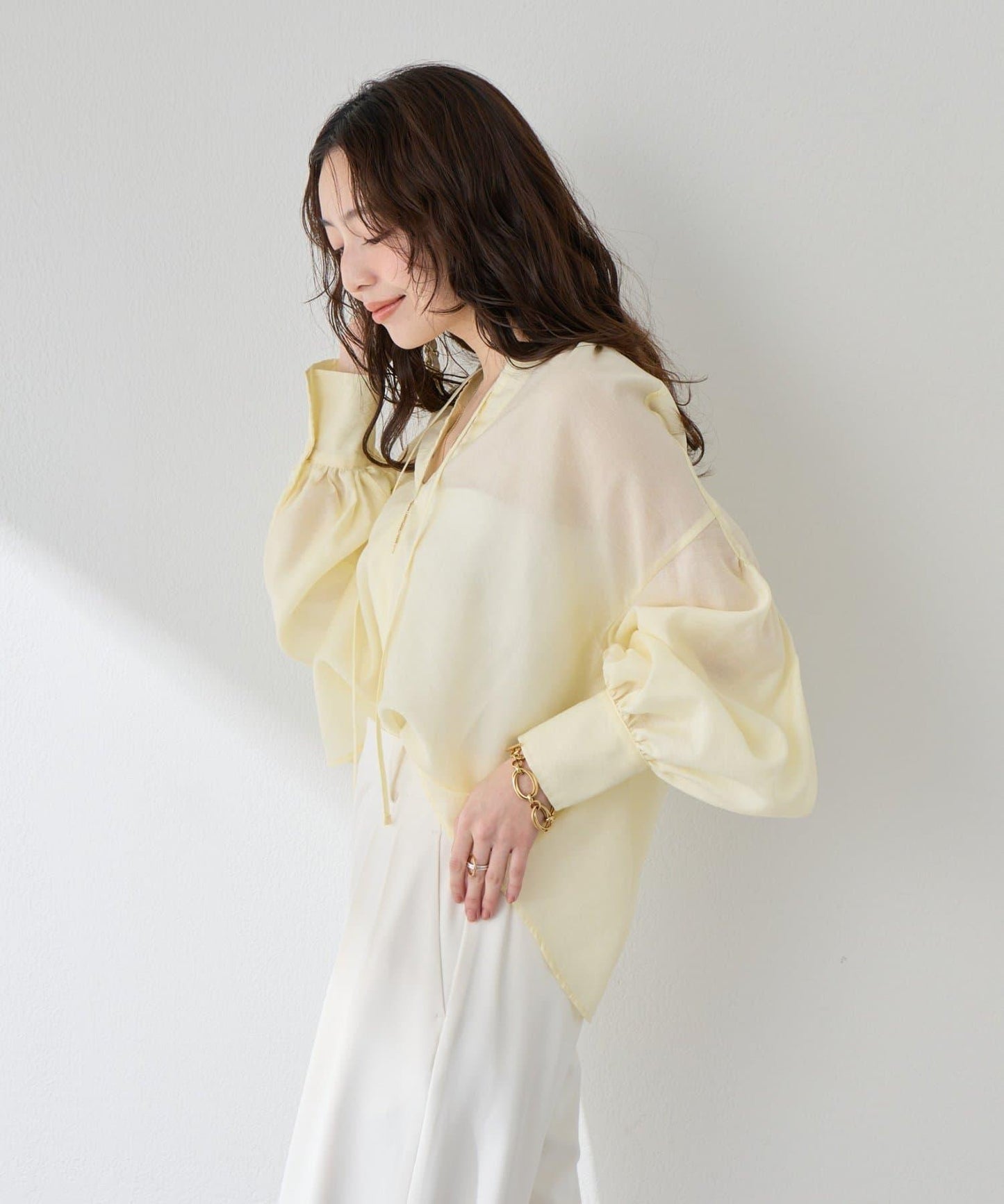 蝴蝶結蓬鬆袖 輕紗 女襯衫（復刻款・新色黃色）