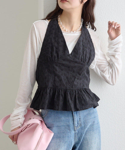 棉質刺繡露背上衣