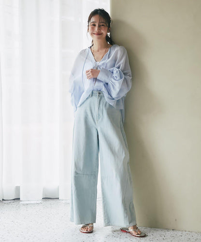 蝴蝶結蓬鬆袖 輕紗 女襯衫（復刻款・新色黃色）