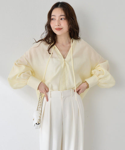 蝴蝶結蓬鬆袖 輕紗 女襯衫（復刻款・新色黃色）