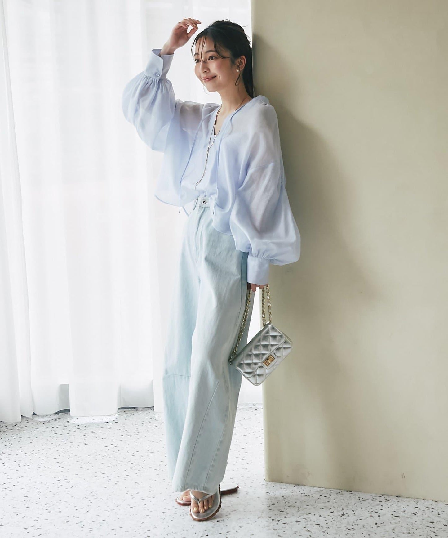 蝴蝶結蓬鬆袖 輕紗 女襯衫（復刻款・新色黃色）