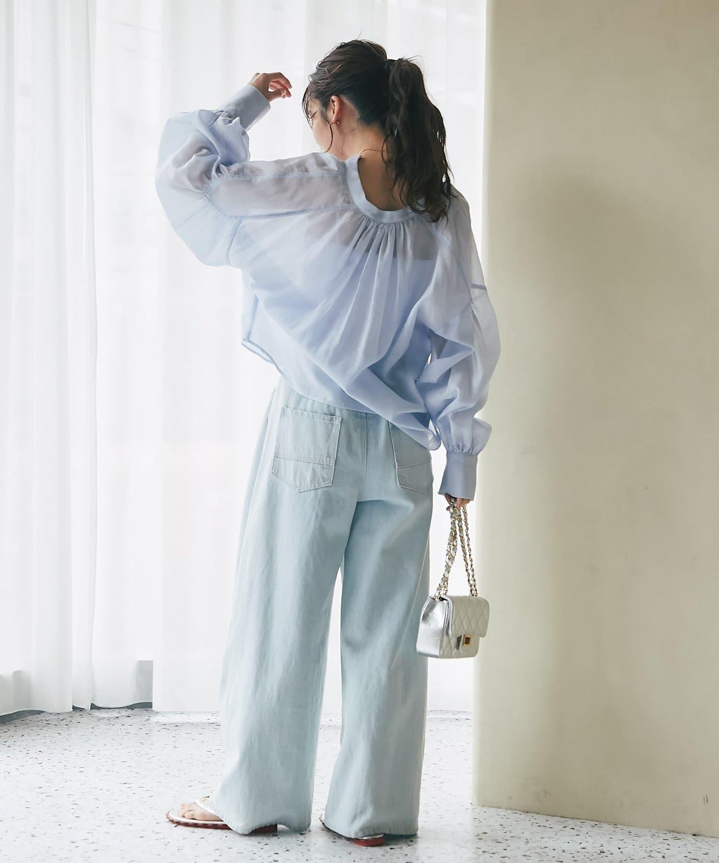 蝴蝶結蓬鬆袖 輕紗 女襯衫（復刻款・新色黃色）