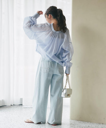 蝴蝶結蓬鬆袖 輕紗 女襯衫（復刻款・新色黃色）