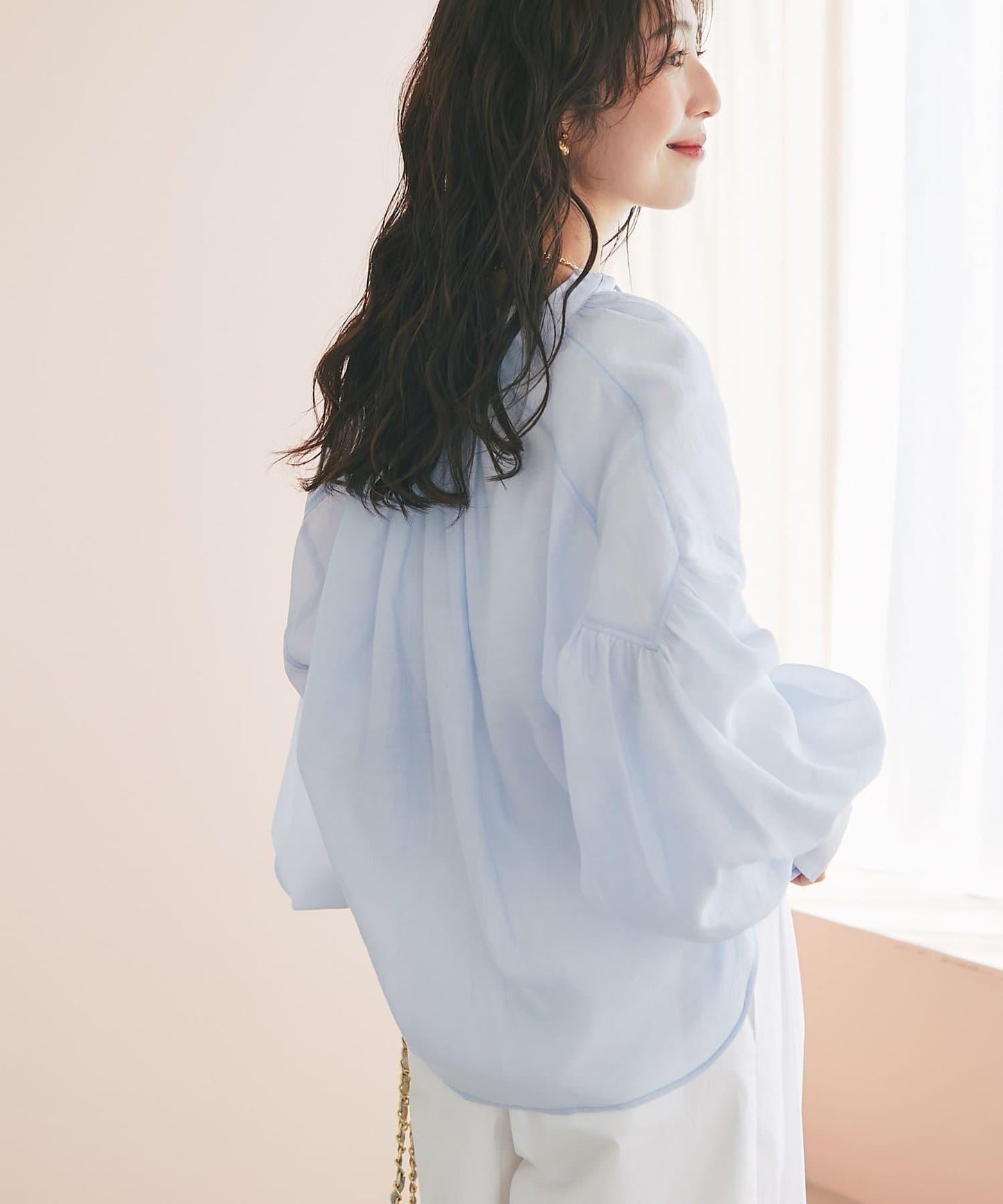 蝴蝶結蓬鬆袖 輕紗 女襯衫（復刻款・新色黃色）