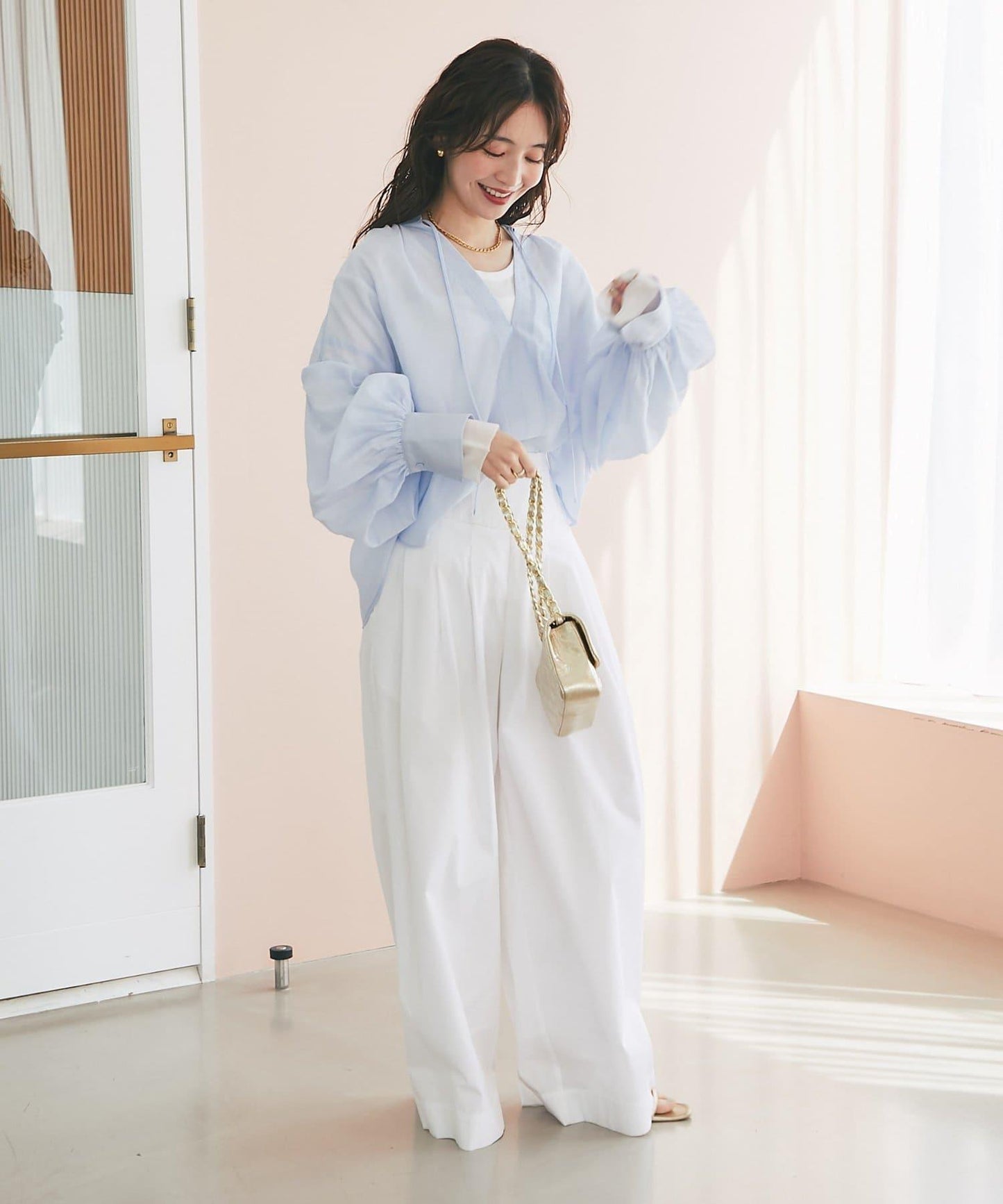 蝴蝶結蓬鬆袖 輕紗 女襯衫（復刻款・新色黃色）