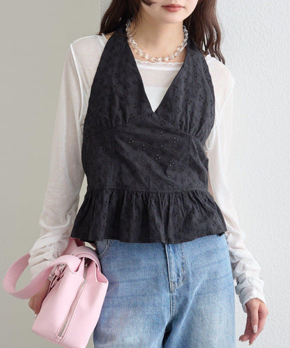 棉質刺繡露背上衣