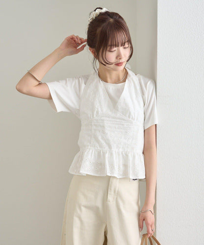 棉質刺繡露背上衣