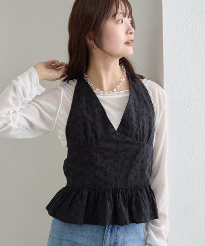 棉質刺繡露背上衣