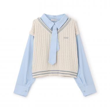 可機洗 層疊設計 附領帶 馬甲