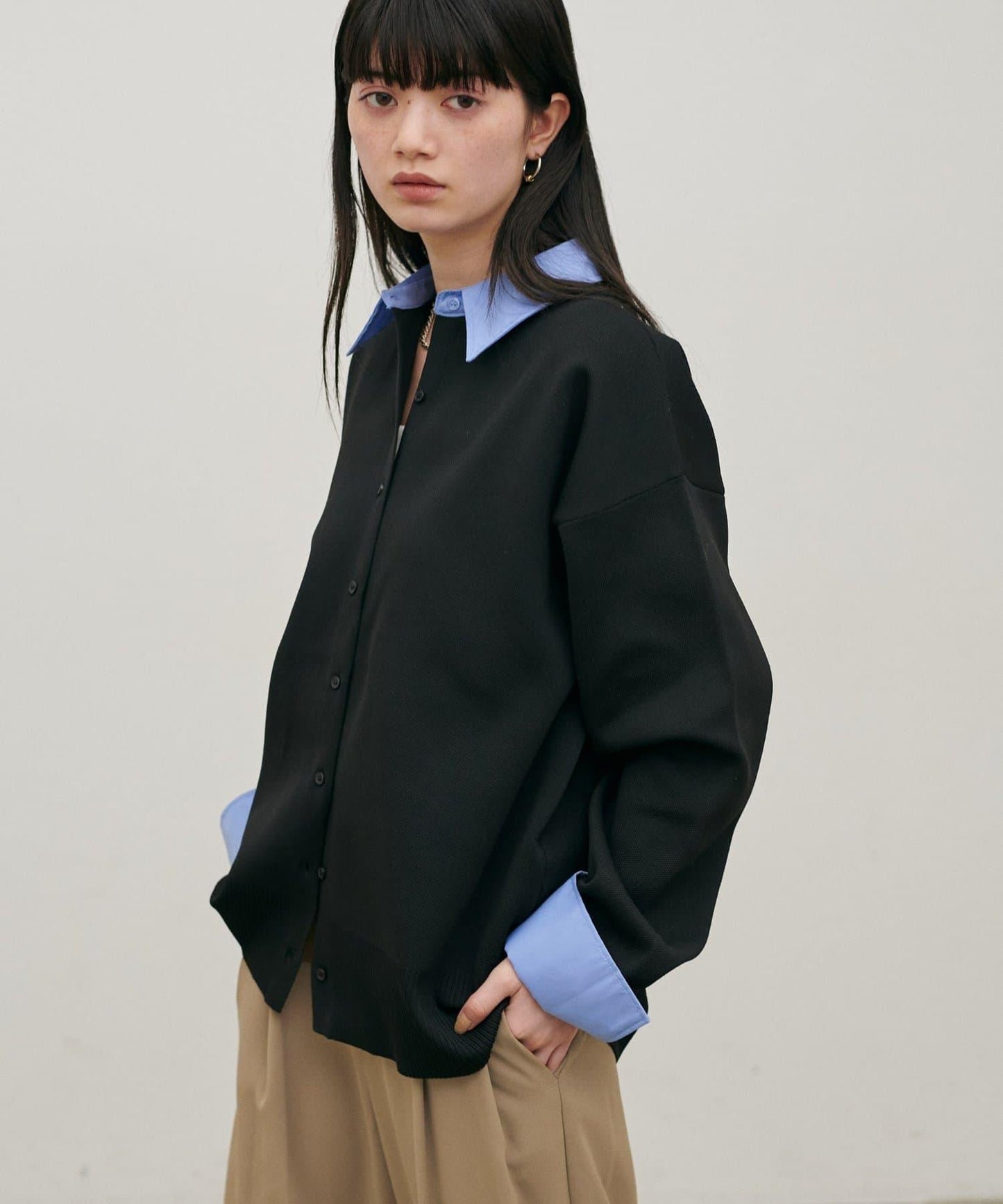 LARUTA 聚酯100襯衫疊穿風針織開衫