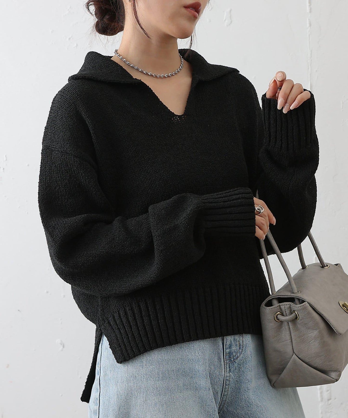 迷你圈圈紗V領針織套頭衫