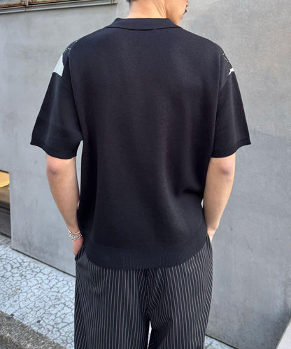 菱形格開領夏季針織POLO衫