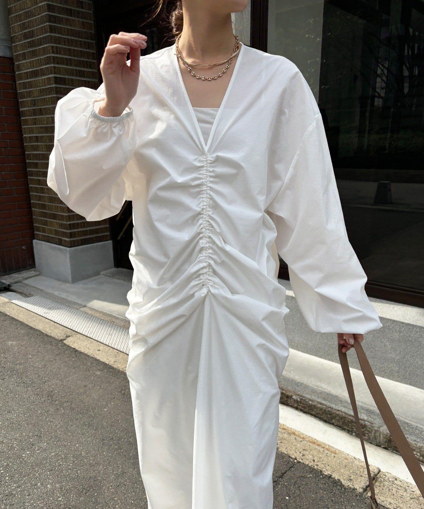 DouDou 抽褶抽繩連衣裙