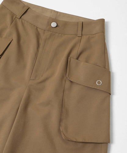 卷邊口袋闊腿褲