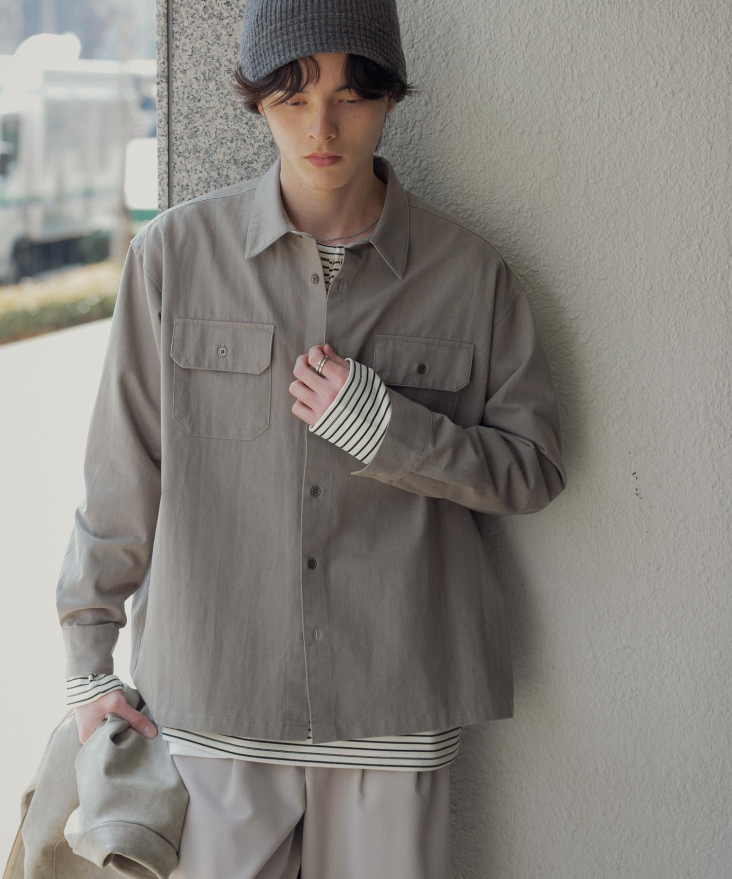 雙口袋彩色牛仔襯衫