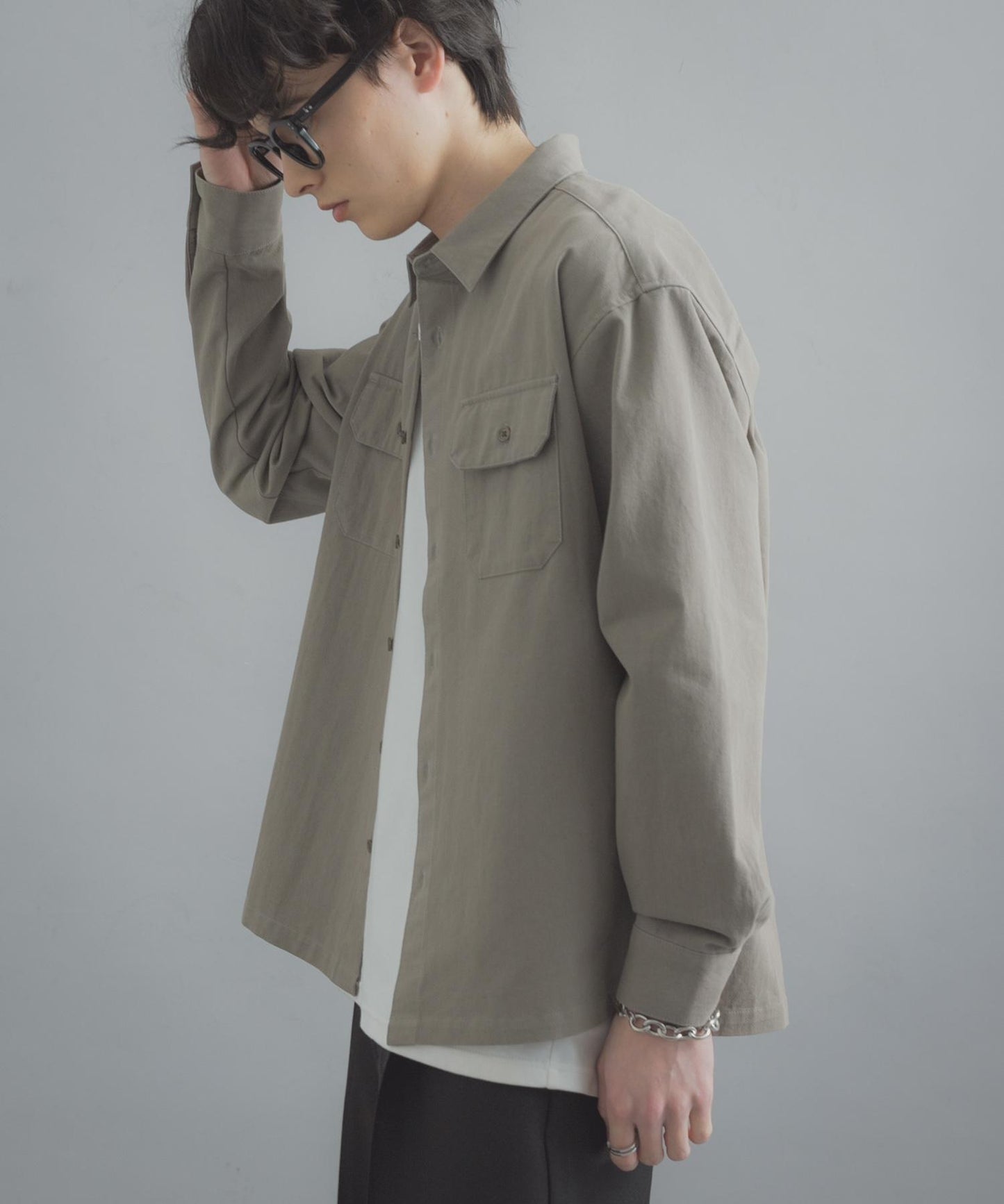雙口袋彩色牛仔襯衫