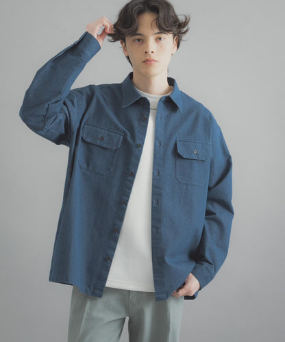雙口袋彩色牛仔襯衫
