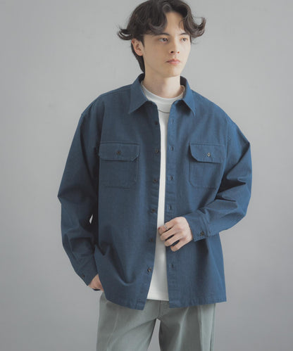 雙口袋彩色牛仔襯衫