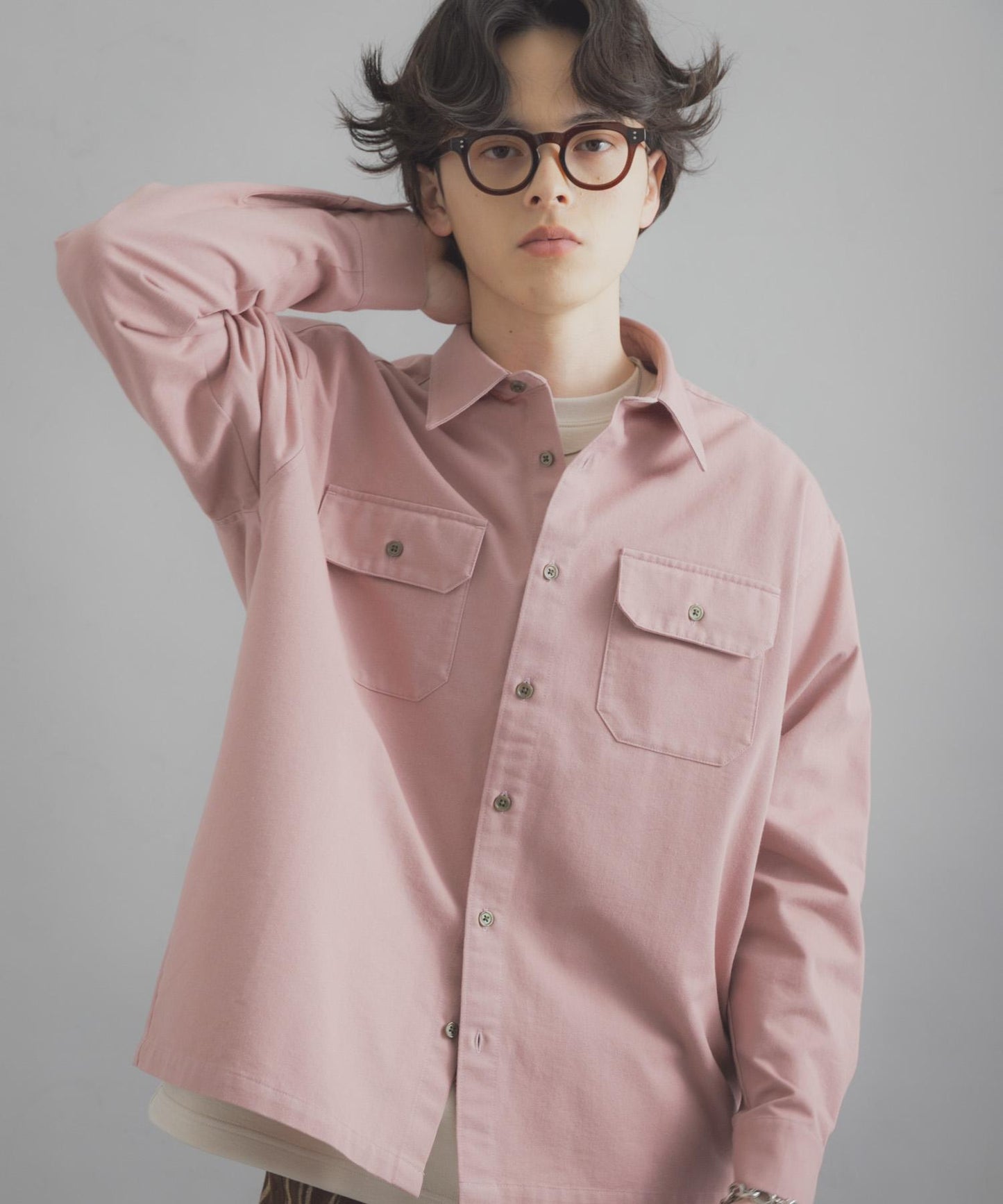雙口袋彩色牛仔襯衫