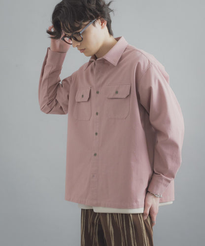 雙口袋彩色牛仔襯衫