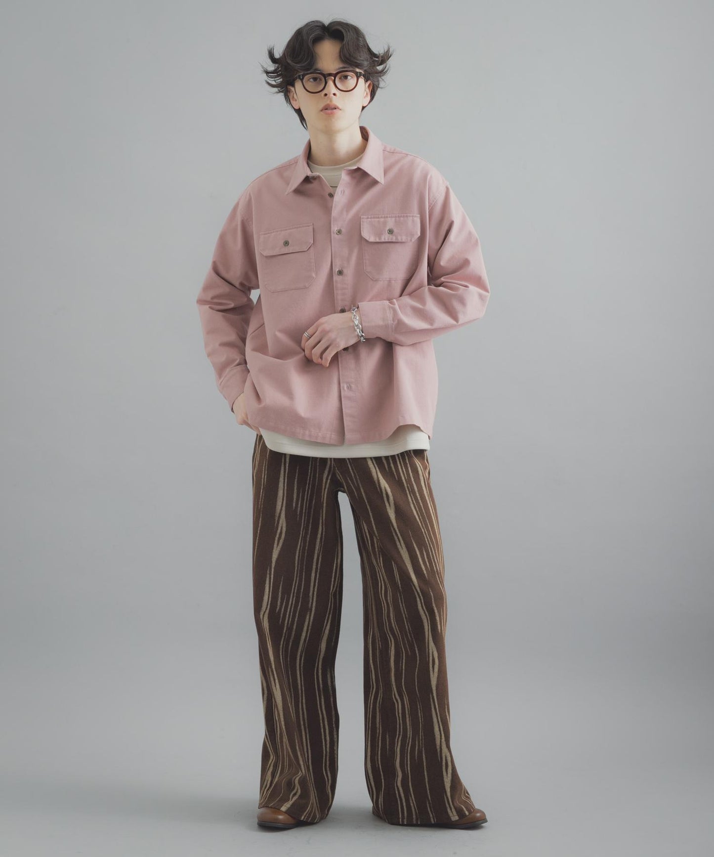 雙口袋彩色牛仔襯衫