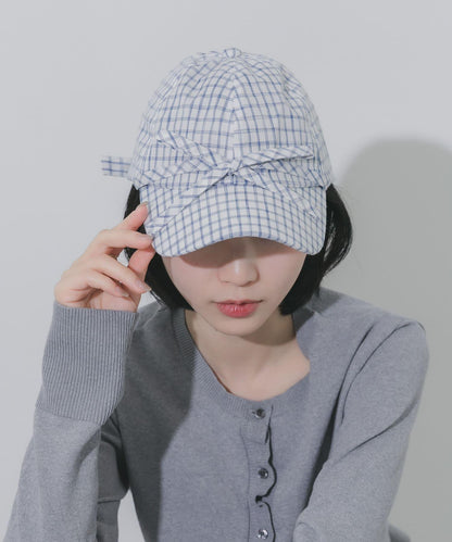前蝴蝶結格紋棒球帽