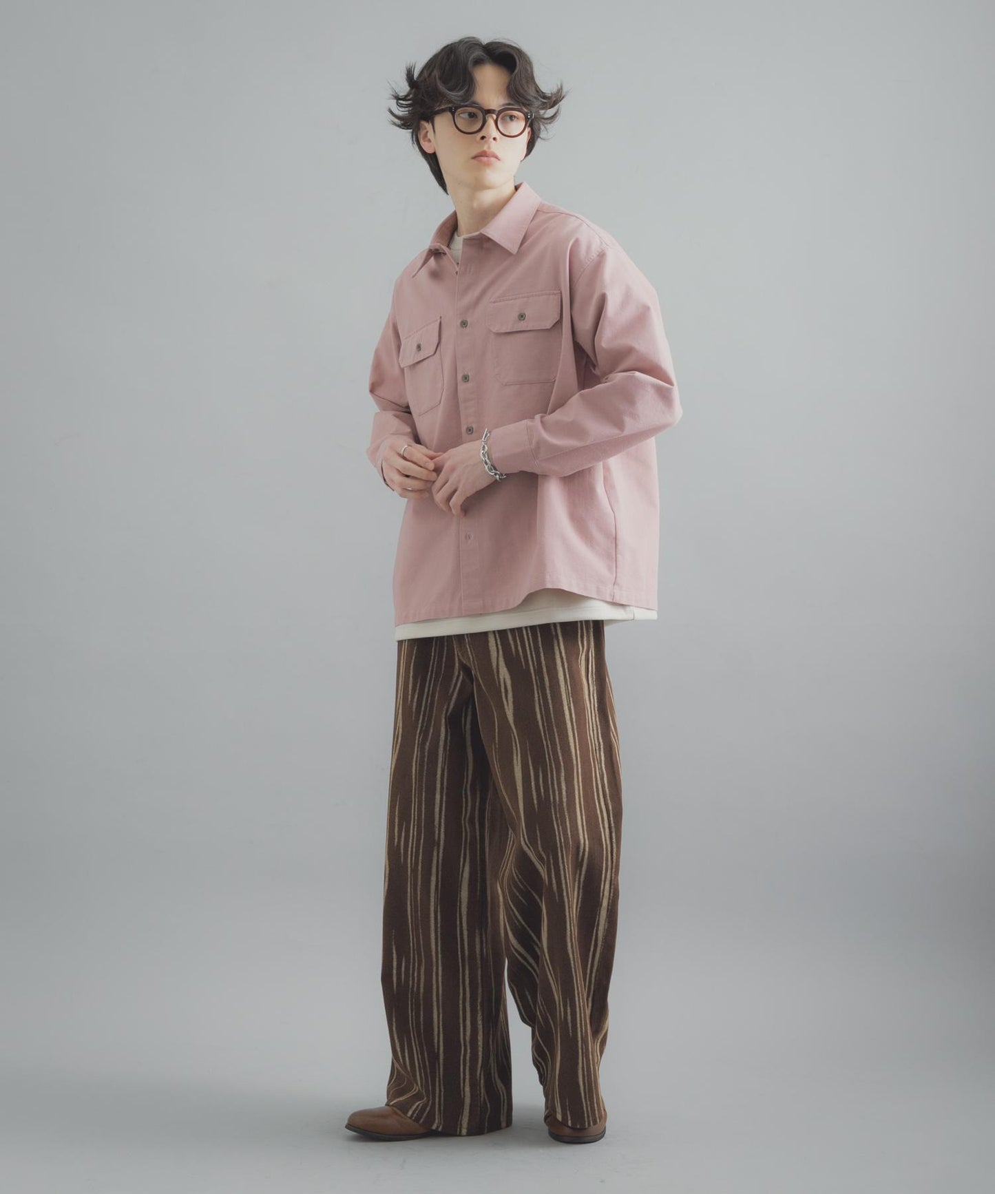 雙口袋彩色牛仔襯衫