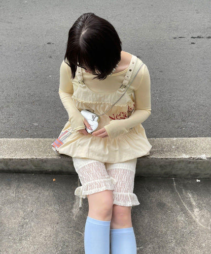 下襬荷葉邊蕾絲 騎行短褲