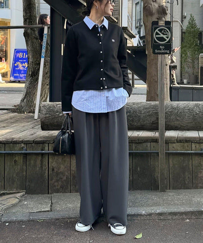 柔滑垂感斜紋 直筒 鬆緊設計 休閒褲