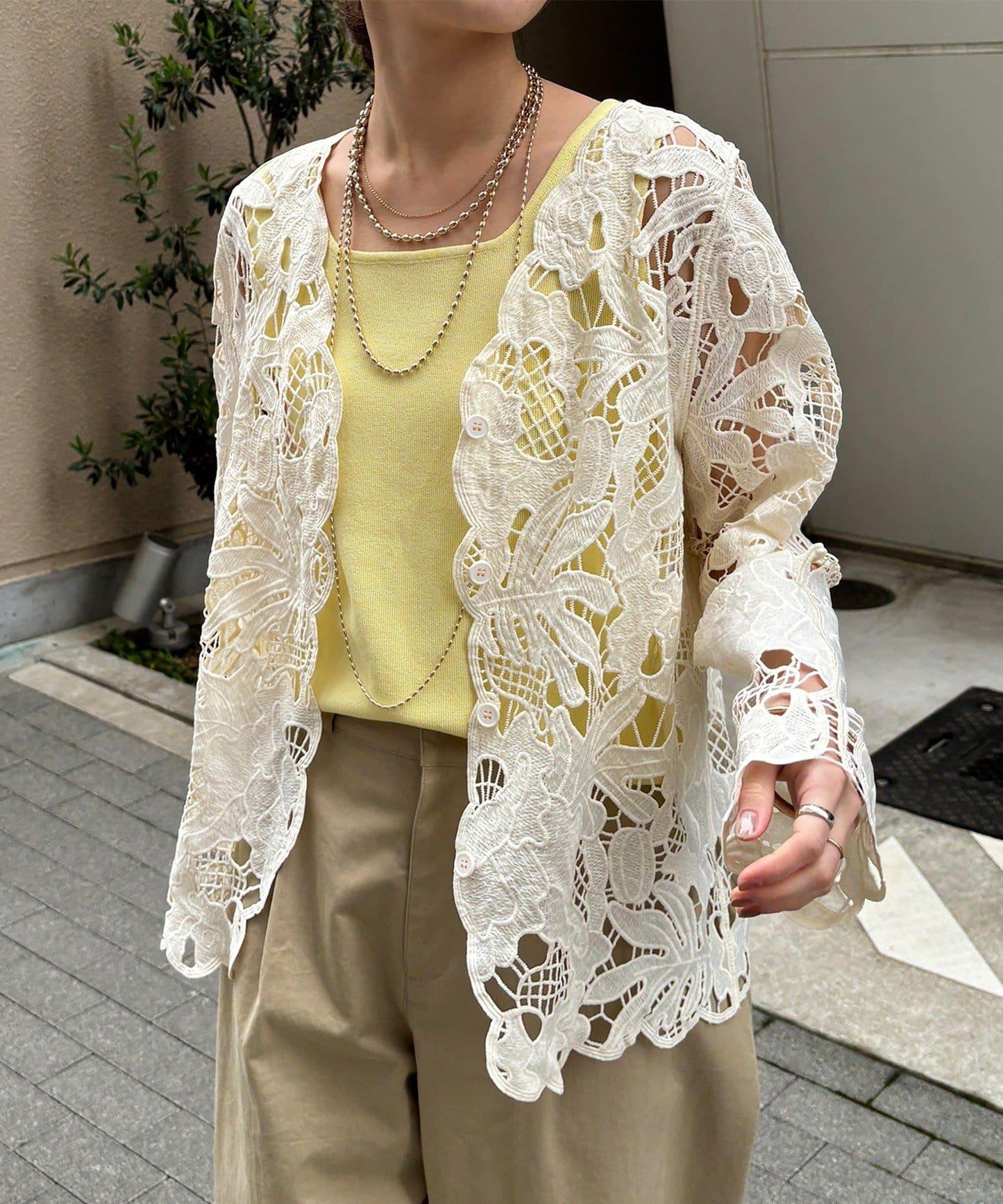 棉質蕾絲針織開衫