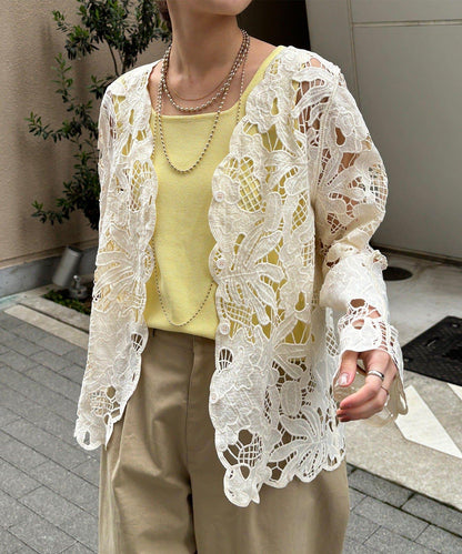 棉質蕾絲針織開衫