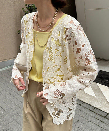 棉質蕾絲針織開衫