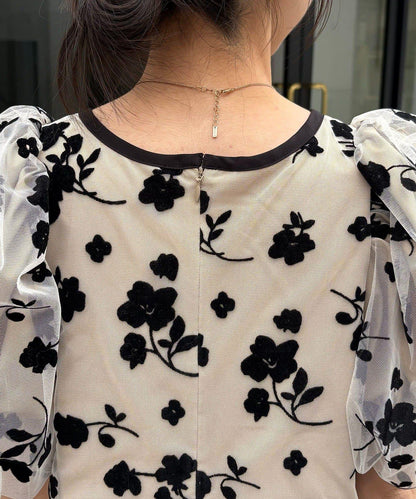 植絨泡泡袖 禮服款 連衣裙