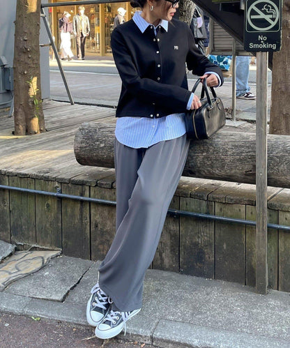 柔滑垂感斜紋 直筒 鬆緊設計 休閒褲