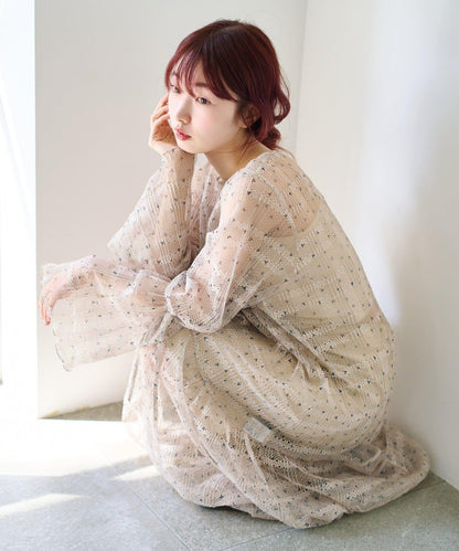 印花蕾絲連衣裙