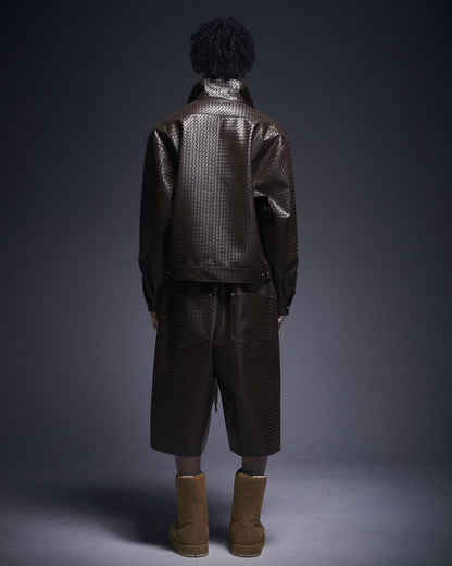 WOVEN FAUX LEATHER SHORTS 短褲