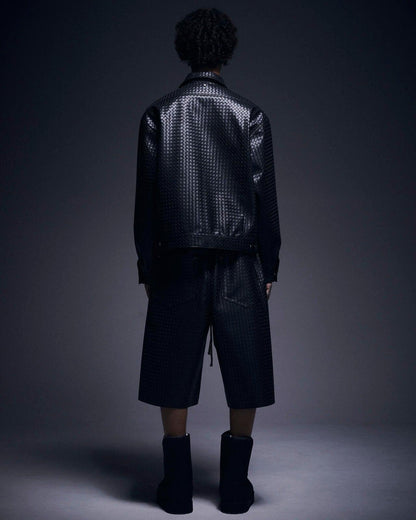 WOVEN FAUX LEATHER SHORTS 短褲