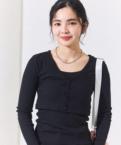 吊帶套裝 短款 羅紋 棉莫代爾 針織開衫