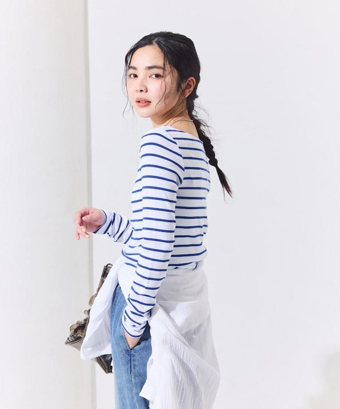 船領條紋棉莫代爾長袖T恤