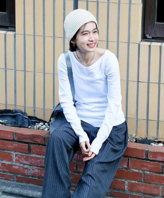 棉莫代爾疊穿後背開口長袖T恤套裝