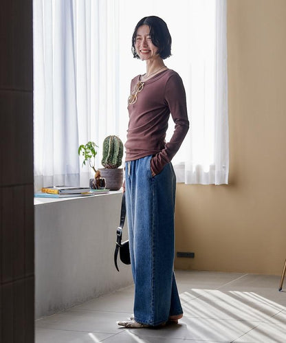 棉莫代爾疊穿後背開口長袖T恤套裝