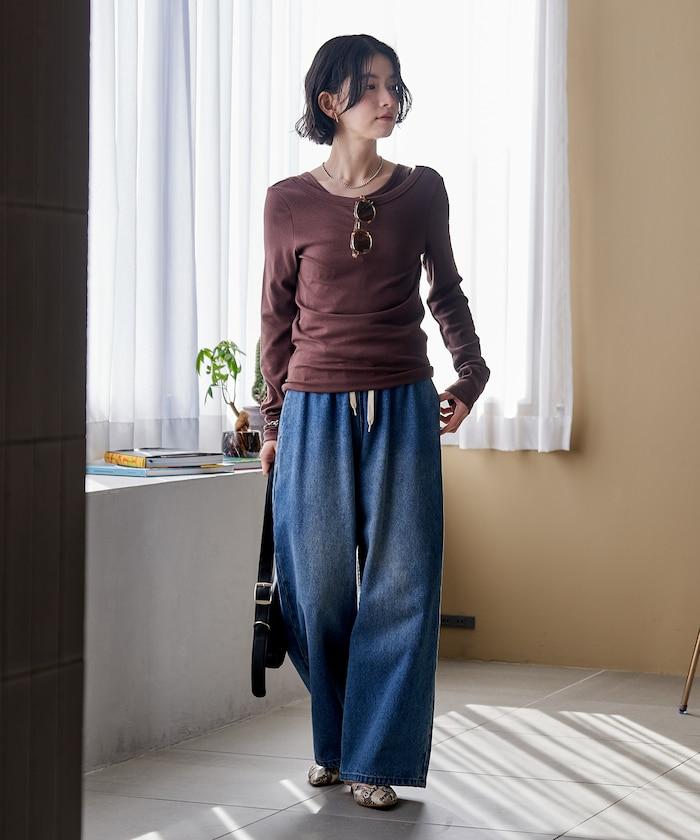 棉莫代爾疊穿後背開口長袖T恤套裝