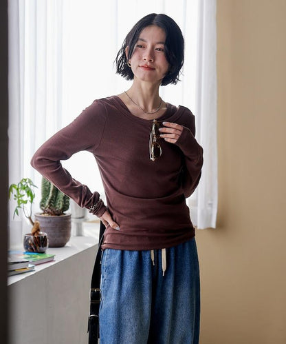 棉莫代爾疊穿後背開口長袖T恤套裝