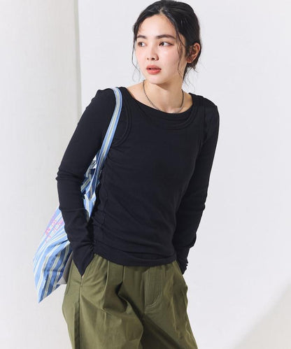 棉莫代爾疊穿後背開口長袖T恤套裝