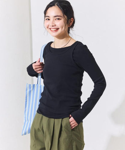 棉莫代爾疊穿後背開口長袖T恤套裝