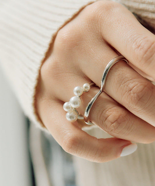 珍珠裝飾雙環戒指