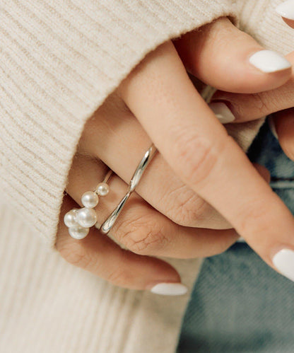 珍珠裝飾雙環戒指