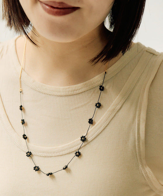 珠飾花朵可調節項鍊